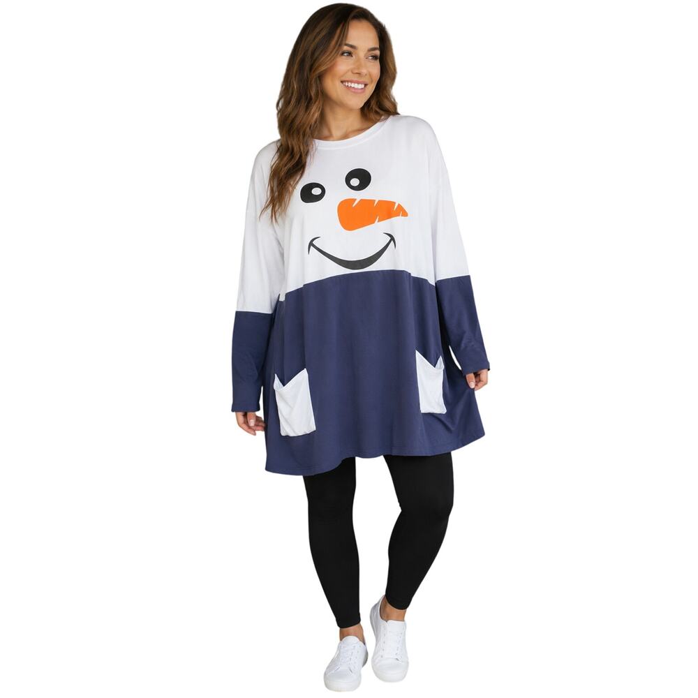 Mirabeau snowman Christmas frosty tunic dress top long sleeve holiday teacher S+